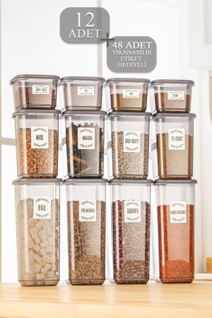 12-Piece Melly Spice Rack Food Storage Container - Square Spice Set with Lid 4x(0,50 LT-1,10 LT-1,70 LT) MCH-741 - Meleni Home
