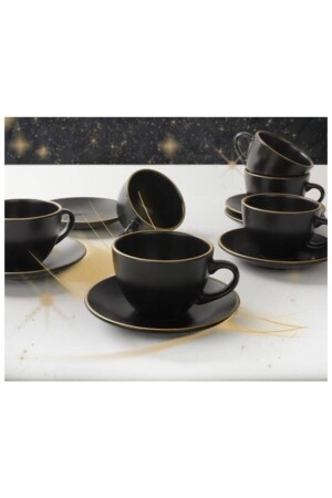 12 Piece Metallic Gold Black Tea Set for 6 People - Keramika