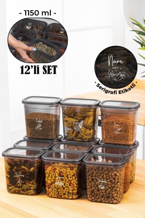 12-Piece Peggy Rectangular Spice Jar Set with White Screen Printing Label 1150 Ml Anthracite BHRT12LI1150 - Vienev