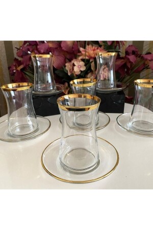 12 Piece Real Gold Gilded Tea Glass Set with Saddlebag JSPĞSMXL - Paşabahçe