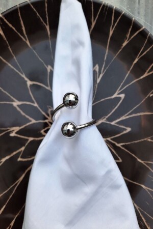12 Piece Silver Metal Ring Napkin Ring with Shiny Silver Beads - Emtory Home