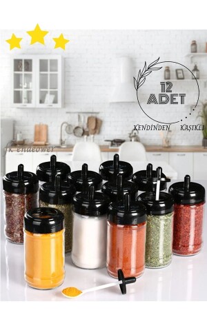 12 Piece Spice Jar Set with Lid and Spoon - (300 Ml) Glass Jar BTP000001 - Veliday