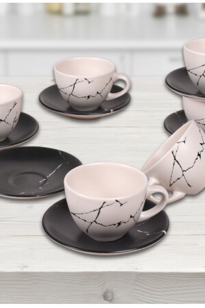 12 Piece Teacup for 6 Persons Marble Patterned 18319-905 - Keramika