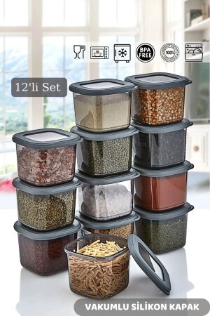 12-Piece Vacuum Spice Storage Container with Silicone Lid - (12X0.55 LITER) HMNV-BSF00856-QLUX-12LI - HOMENIVA