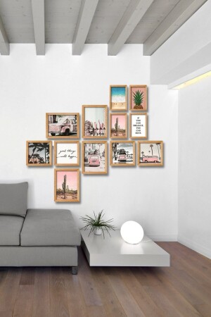 12 Piece Wooden Painting Set Pink T2 For Living Room Living Bedroom Wall Decor 90x75cm - Nt Handmade