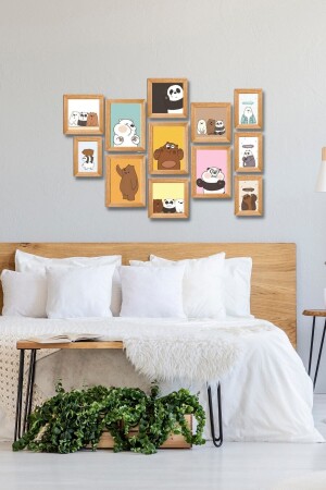12 Piece Wooden Painting Set Wall Decor - Teddy Bear Frame Look For Kids Room Kindergarten 75x55cm - Nt Handmade