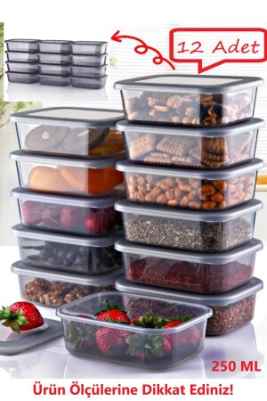 12 Pieces 250 ml Storage Container Set Breakfast Pulses Snacks Fruit Spice Box with Lid - Bayev