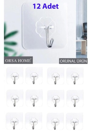 12 Pieces 6x6 Cm Transparent Self-Adhesive Hooks Water Resistant Strong Hanger - Orsa Home