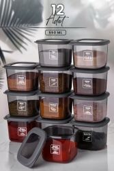 12 Pieces Anthracite Spice Jar Set with Label and Spoon - 550 ml - 12 Pcs Spice Set MCH08813 - Kitchen Life