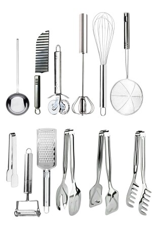 12 Pieces Full Kitchen Set, Beater, Peeler, Grater, Tongs, Ladle, Colander, Serving Presentation Set T34340334543530 - Homerest