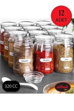 12 Pieces Glass Spice Jar Set with Vacuum Lid (330cc) BHRTLK01154 - ALBAK Life