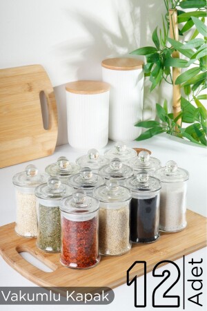 12 Pieces Glass Spice Jar with Vacuum Lid 150 ml HMNV1512-AR - HOMENIVA