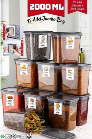 12 Pieces Jumbo Size Rectangular Storage Container 2000 Ml Anthracite OPH-000071 - Open Home Concept