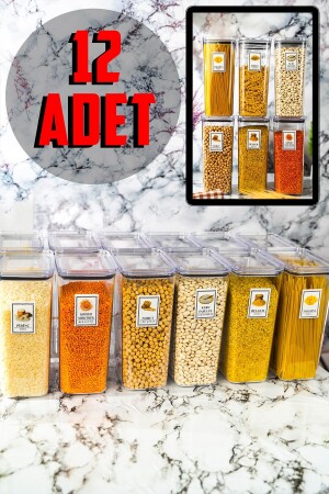 12 Pieces Labeled Jumbo Size Rectangular Mica Storage Container Set - 2900 Ml Super Set 321587945865 - kalitebudur34
