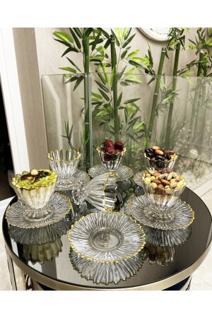 12 Pieces Luxury Gilded Footed Snack Bowl Sugar Bowl Ice Cream Holder Treat Bowl Nilecerez Bowl for 6 Persons - PAPATYAMDEKOR ZÜCCACİYE