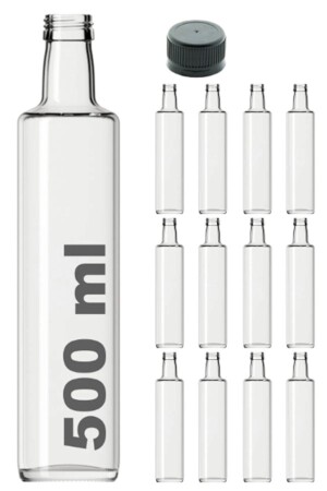 12 Pieces Multi-Purpose Transparent Glass Round Dorica Bottle 500 Ml - With Leak Proof Cap MA2175 - Milea