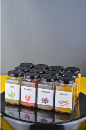12 Pieces of Spice Jar with Metal Lid and 24 Pieces of Spice Labels Set - 160ml Szkmn07 - Sezka Life