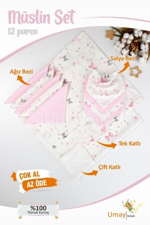 12 Pieces Organic Muslin Baby Blanket, Blanket, Mouth Diaper, Drool Diaper, Bib TYC00489857807 - Umaybebek