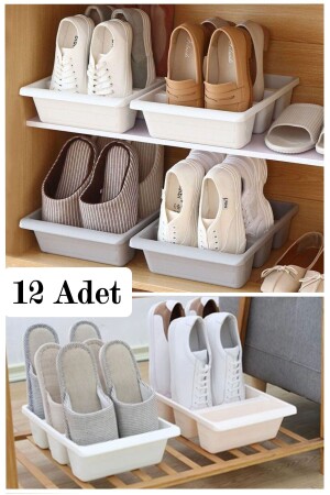12 Pieces Roman Shoe Slipper Ramp Vertical Storage Box for 3 Shoes - Bayev