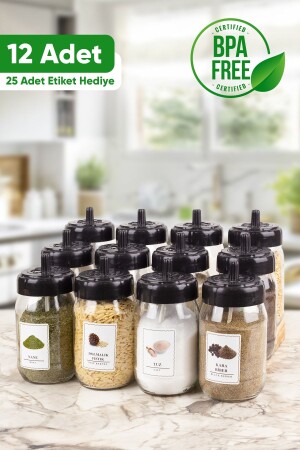 12 Pieces Self Labeled Spice Set Glass Jar Spice Set & 25 Pieces Label Open-44jh263210232 - çarşıdayız