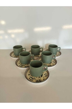 12 PIECES TEA CUP SET FOR 6 PEOPLE STACKABLE GREEN - Keramika