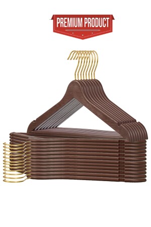 12 Pieces Wooden Look Hanger Premium Series Boxed Clothes Dress Shirt Hanger Brown Prm2210 - İstoç AVM