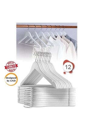 12 Pieces - Wooden Look Plastic Clothes and Clothes Hangers White Designedbygnd - Babylondy