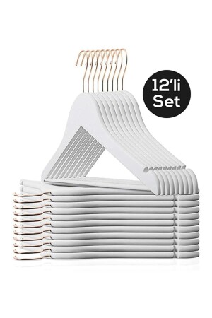 12 Pieces - Wooden Look Plastic Hanger Clothes Dress Shirt Hanger with White Gold Hooks - Esti