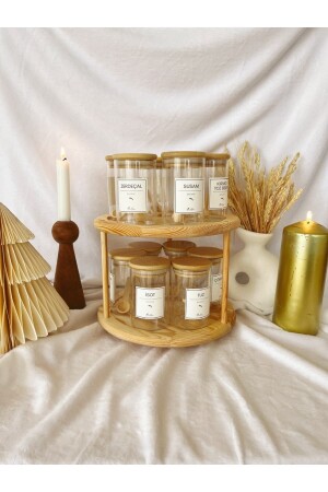 12 Pieces Wooden Spice Set with Rotating Stand 300ml 12 Pieces Wooden Spoons Kai308 - KaiHome