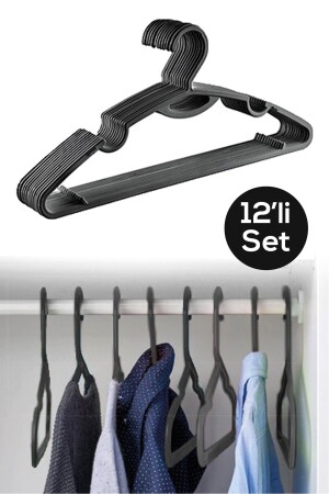 12 Plastic Hangers - Clothes Shirt Trousers Hanger Black Hanger - Meleni Home