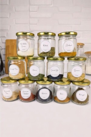 12 Spice Jar Set and 35 Spice Labeled Jar Set 210 ml with Gold Lid - Sh-006 C320. 016 1033347. 0002 - Digithome