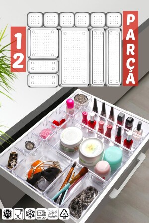 12-teiliger Innenschubladen-Punto-Schubladen-Organizer, transparent - Nandy Home