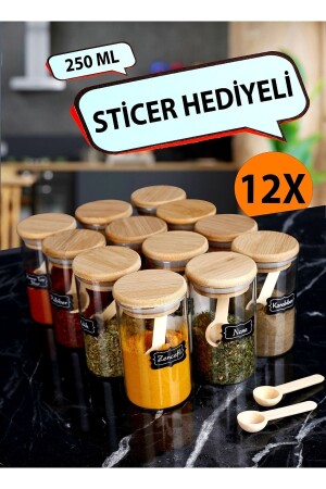 12-teiliges 250-ml-Glas mit beschriftetem Bambusdeckel und 12 Mini-Gewürzlöffeln. 24-teiliges Gewürzset 1302251 - Pembelia Life