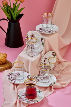 12-teiliges goldenes Teetassen-Set aus Keramik mit Lavendelmuster, Teeservice cay-takimi - Babion