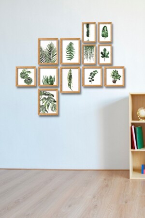 12-teiliges Holzgemälde-Set – Grüne Blätter, MDF-Wanddekoration für Wohnzimmer, Wohnzimmer, Schlafzimmer, 90 x 75 cm - Nt Handmade