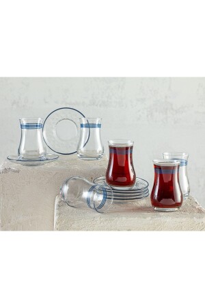 12-teiliges Teeservice aus dünnem Streifenglas, 170 ml, Blau, 10036726 - English Home