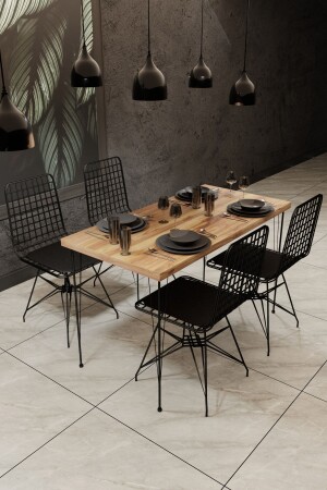 120*60 Dining Table Set Kitchen Table Cafe Table 4 Piece Wire Chairs 1 Piece Table - Gaga Mobilya