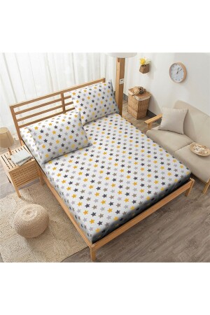 120x200 Yellow Star Cotton Teen Room Elastic Sheet Set SNR120YLDZ - SNR HOME COLLECTION