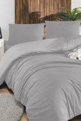 120x200 Solid Color Duvet Cover Set with Elastic Sheets, Single Gray LCVNVRT120 - LIV CALISTA