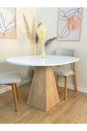 120X90 Cm Sapphire Oak Wooden Leg Dining Table Fungi Series - Study Table - Balcony and Cafe Table - Narkissos Dizayn