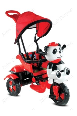 127 Panda Dreirad-Babyfahrrad mit Steuerung für Kinder im Alter von 1–2–3–4 Jahren – Rot-Schwarz Babyhope 127 Panda – Rot/Schwarz - Babyhope