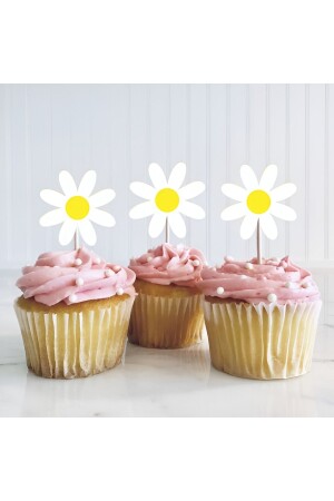 12er-Pack Cupcake-Stäbchen mit Gänseblümchen-Motiv - Colorofstory Party