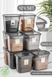 12'li Daisy Set Büyük Boy Etiketli Dikdörtgen Saklama Kabı Mikrodalga Ve Difriz Uyumlu 12x2000 ml MCH-820 - Meleni Home