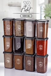 12'li Etiketli Silikon Kapaklı Kare Erzak Saklama Kabı Seti 1200 ml - Hava Almaz Kapak Kavanoz MCH08819 - Kitchen Life