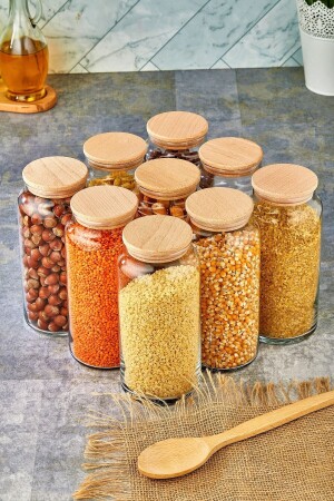 1.3 Lt Glass Jar with Wooden Vacuum Lid Set of 9 1300 ml G2736-9-t - FBZhome