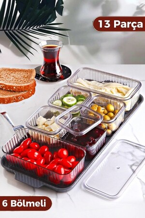 13 Parça 6 Bölmeli Kapaklı Tepsili Kahvaltılık Seti - Saklama Kabı Akrilik lükskahvaltılık - Hünkar Concept