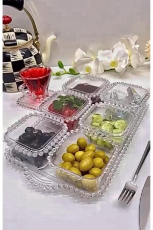 13 Piece Crystal Beaded Breakfast Set Large Size Transparent Acrylic - Karçiçeği Home