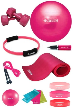 13 Piece Pilates Set 55 Cm Ball 15 Mm Mat Circle 6 Resistance & Squat Bands 1 Kg Dumbbell Jump Rope STQ-15HQ-PFS1 - Delta