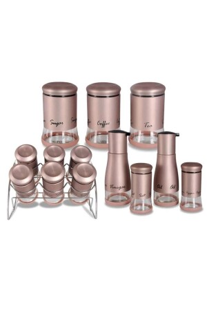 13 Piece Rosegold Glass Spice Set G1881 Fma05168 10003799 - GÖNÜL
