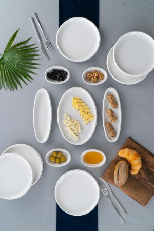 13 Piece White Porcelain Breakfast Set for 6 People - Acar